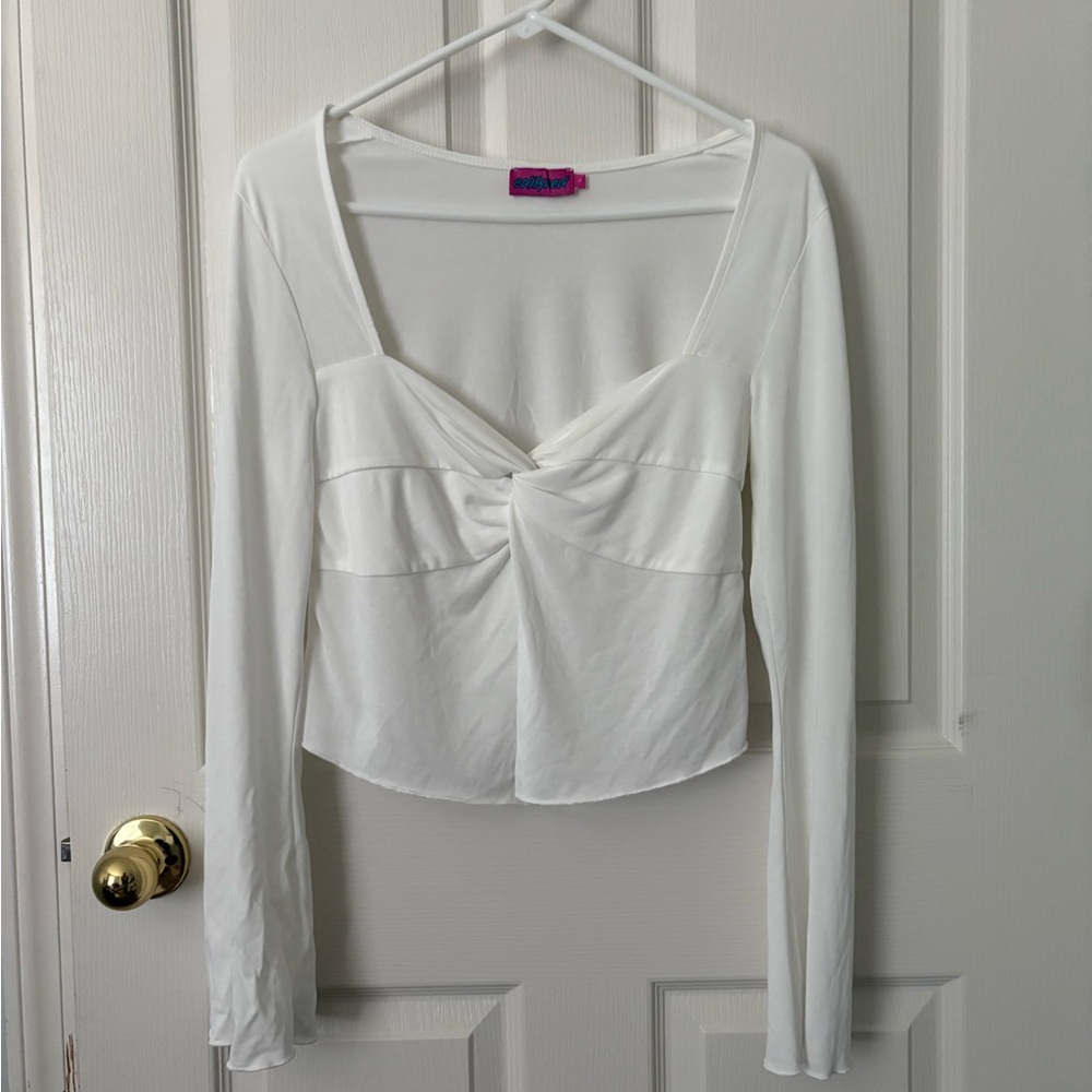 Edikted White Long Sleeve Twist Front Top